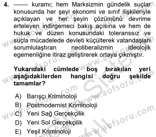 Suç Sosyolojisi Dersi 2020 - 2021 Yılı Yaz Okulu Sınav Soruları 4. Soru