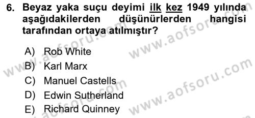 Suç Sosyolojisi Dersi 2020 - 2021 Yılı Yaz Okulu Sınav Soruları 6. Soru