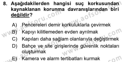 Suç Sosyolojisi Dersi 2020 - 2021 Yılı Yaz Okulu Sınav Soruları 8. Soru