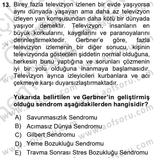 Suç Sosyolojisi Dersi 2021 - 2022 Yılı (Vize) Ara Sınav Soruları 13. Soru