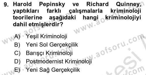 Suç Sosyolojisi Dersi 2021 - 2022 Yılı (Vize) Ara Sınav Soruları 9. Soru