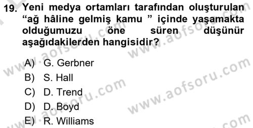 Suç Sosyolojisi Dersi 2021 - 2022 Yılı (Final) Dönem Sonu Sınav Soruları 19. Soru