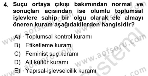 Suç Sosyolojisi Dersi 2021 - 2022 Yılı (Final) Dönem Sonu Sınav Soruları 4. Soru
