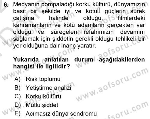 Suç Sosyolojisi Dersi 2021 - 2022 Yılı (Final) Dönem Sonu Sınav Soruları 6. Soru