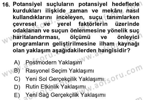 Suç Sosyolojisi Dersi 2021 - 2022 Yılı Yaz Okulu Sınav Soruları 16. Soru