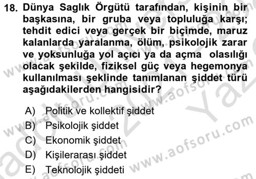 Suç Sosyolojisi Dersi 2021 - 2022 Yılı Yaz Okulu Sınav Soruları 18. Soru