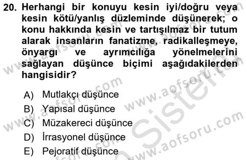 Suç Sosyolojisi Dersi 2021 - 2022 Yılı Yaz Okulu Sınav Soruları 20. Soru