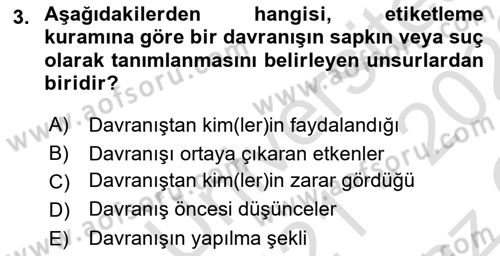 Suç Sosyolojisi Dersi 2021 - 2022 Yılı Yaz Okulu Sınav Soruları 3. Soru