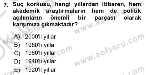 Suç Sosyolojisi Dersi 2021 - 2022 Yılı Yaz Okulu Sınav Soruları 7. Soru