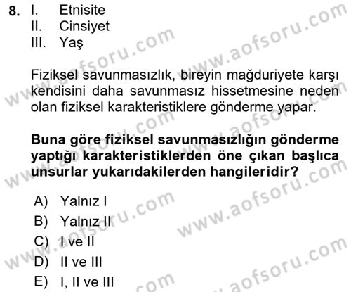 Suç Sosyolojisi Dersi 2021 - 2022 Yılı Yaz Okulu Sınav Soruları 8. Soru