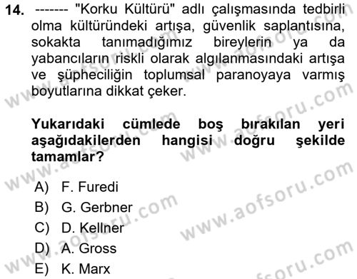 Suç Sosyolojisi Dersi 2022 - 2023 Yılı Yaz Okulu Sınav Soruları 14. Soru