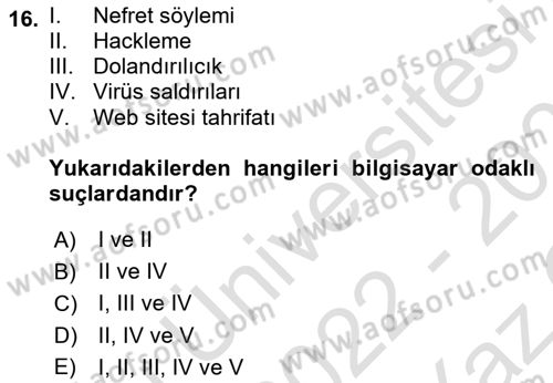 Suç Sosyolojisi Dersi 2022 - 2023 Yılı Yaz Okulu Sınav Soruları 16. Soru