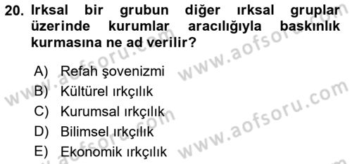 Suç Sosyolojisi Dersi 2022 - 2023 Yılı Yaz Okulu Sınav Soruları 20. Soru