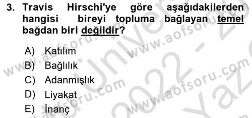 Suç Sosyolojisi Dersi 2022 - 2023 Yılı Yaz Okulu Sınav Soruları 3. Soru