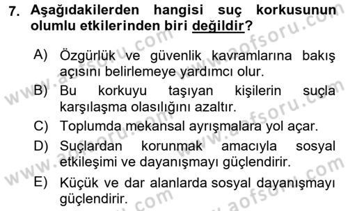 Suç Sosyolojisi Dersi 2022 - 2023 Yılı Yaz Okulu Sınav Soruları 7. Soru
