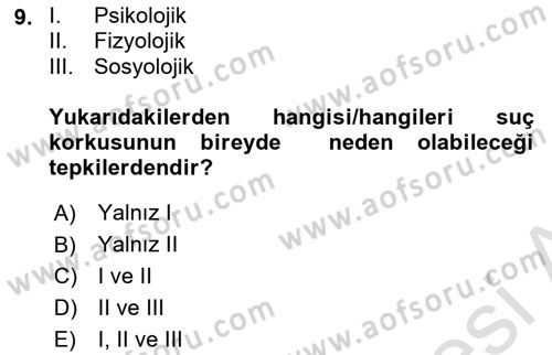 Suç Sosyolojisi Dersi 2022 - 2023 Yılı Yaz Okulu Sınav Soruları 9. Soru