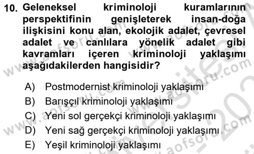 Suç Sosyolojisi Dersi 2023 - 2024 Yılı (Vize) Ara Sınav Soruları 10. Soru