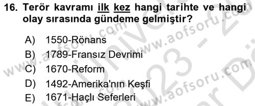 Suç Sosyolojisi Dersi 2023 - 2024 Yılı (Vize) Ara Sınav Soruları 16. Soru