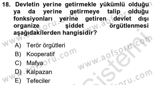 Suç Sosyolojisi Dersi 2023 - 2024 Yılı (Vize) Ara Sınav Soruları 18. Soru