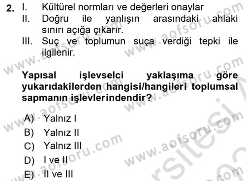 Suç Sosyolojisi Dersi 2023 - 2024 Yılı (Vize) Ara Sınav Soruları 2. Soru