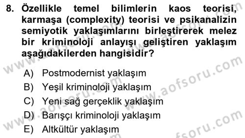 Suç Sosyolojisi Dersi 2023 - 2024 Yılı (Vize) Ara Sınav Soruları 8. Soru