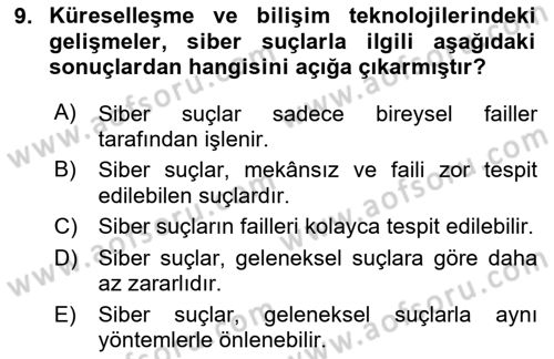 Suç Sosyolojisi Dersi 2023 - 2024 Yılı (Vize) Ara Sınav Soruları 9. Soru