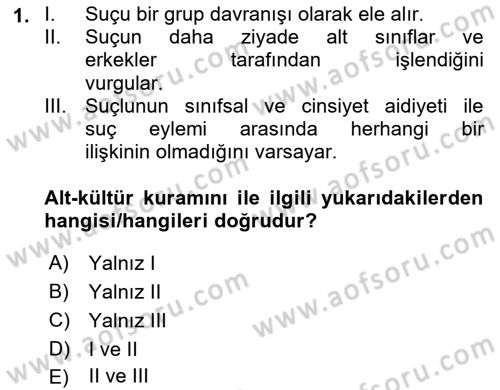 Suç Sosyolojisi Dersi 2023 - 2024 Yılı (Final) Dönem Sonu Sınav Soruları 1. Soru