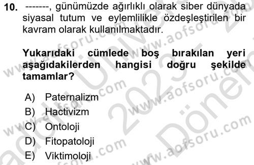 Suç Sosyolojisi Dersi 2023 - 2024 Yılı (Final) Dönem Sonu Sınav Soruları 10. Soru