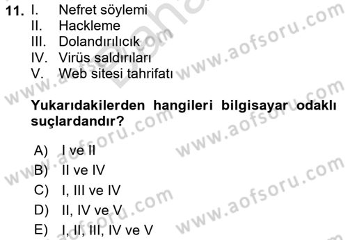 Suç Sosyolojisi Dersi 2023 - 2024 Yılı (Final) Dönem Sonu Sınav Soruları 11. Soru