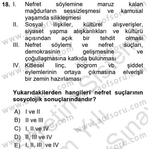 Suç Sosyolojisi Dersi 2023 - 2024 Yılı (Final) Dönem Sonu Sınav Soruları 18. Soru