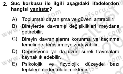 Suç Sosyolojisi Dersi 2023 - 2024 Yılı (Final) Dönem Sonu Sınav Soruları 2. Soru