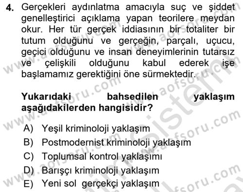Suç Sosyolojisi Dersi 2023 - 2024 Yılı (Final) Dönem Sonu Sınav Soruları 4. Soru
