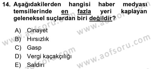 Suç Sosyolojisi Dersi 2023 - 2024 Yılı Yaz Okulu Sınav Soruları 14. Soru
