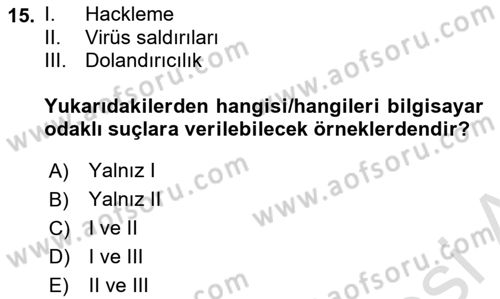 Suç Sosyolojisi Dersi 2023 - 2024 Yılı Yaz Okulu Sınav Soruları 15. Soru