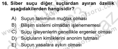 Suç Sosyolojisi Dersi 2023 - 2024 Yılı Yaz Okulu Sınav Soruları 16. Soru