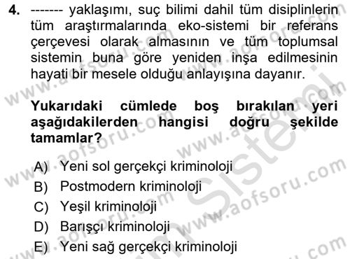 Suç Sosyolojisi Dersi 2023 - 2024 Yılı Yaz Okulu Sınav Soruları 4. Soru