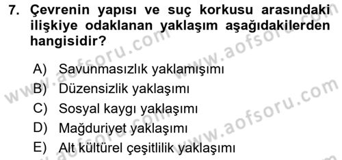 Suç Sosyolojisi Dersi 2023 - 2024 Yılı Yaz Okulu Sınav Soruları 7. Soru