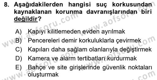 Suç Sosyolojisi Dersi 2023 - 2024 Yılı Yaz Okulu Sınav Soruları 8. Soru