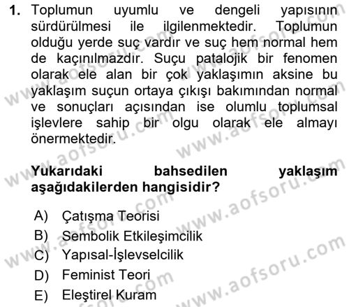 Suç Sosyolojisi Dersi 2024 - 2025 Yılı (Vize) Ara Sınav Soruları 1. Soru