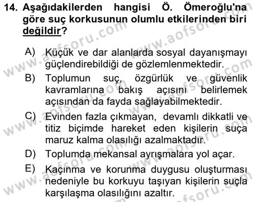 Suç Sosyolojisi Dersi 2024 - 2025 Yılı (Vize) Ara Sınav Soruları 14. Soru