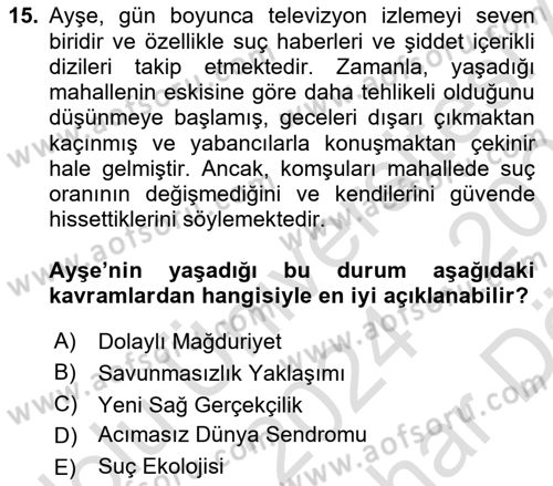 Suç Sosyolojisi Dersi 2024 - 2025 Yılı (Vize) Ara Sınav Soruları 15. Soru