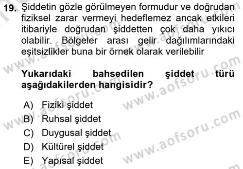 Suç Sosyolojisi Dersi 2024 - 2025 Yılı (Vize) Ara Sınav Soruları 19. Soru