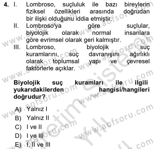 Suç Sosyolojisi Dersi 2024 - 2025 Yılı (Vize) Ara Sınav Soruları 4. Soru