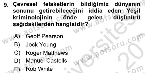 Suç Sosyolojisi Dersi 2024 - 2025 Yılı (Vize) Ara Sınav Soruları 9. Soru