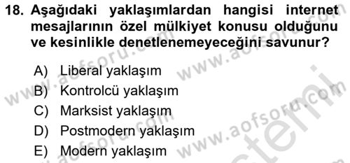 Suç Sosyolojisi Dersi 2024 - 2025 Yılı (Final) Dönem Sonu Sınav Soruları 18. Soru
