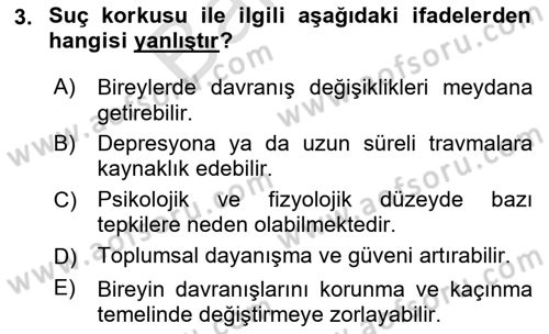 Suç Sosyolojisi Dersi 2024 - 2025 Yılı (Final) Dönem Sonu Sınav Soruları 3. Soru
