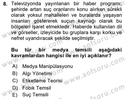 Suç Sosyolojisi Dersi 2024 - 2025 Yılı (Final) Dönem Sonu Sınav Soruları 8. Soru