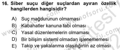 Suç Sosyolojisi Dersi 2024 - 2025 Yılı Yaz Okulu Sınav Soruları 16. Soru