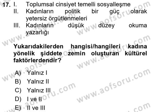 Suç Sosyolojisi Dersi 2024 - 2025 Yılı Yaz Okulu Sınav Soruları 17. Soru