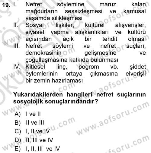 Suç Sosyolojisi Dersi 2024 - 2025 Yılı Yaz Okulu Sınav Soruları 19. Soru